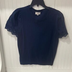 LOFT Navy Eyelet Sleeve Tee